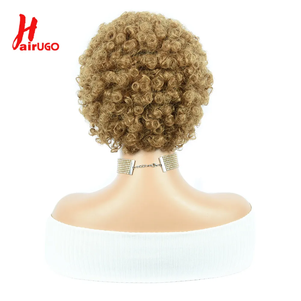 Color #27 Wool Curls Human Hair Wigs Spiral Curl Human Hair Wigs Glueless Brown Short Machine Human Hair Wigs HairUGo