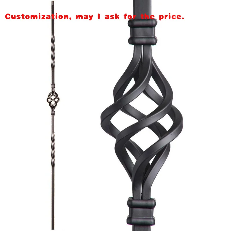 custom.Modern Single Basket Metal Spindles Iron Baluster in Matt Black Hollow Solid Design Indoor Stairs Straight Stairs