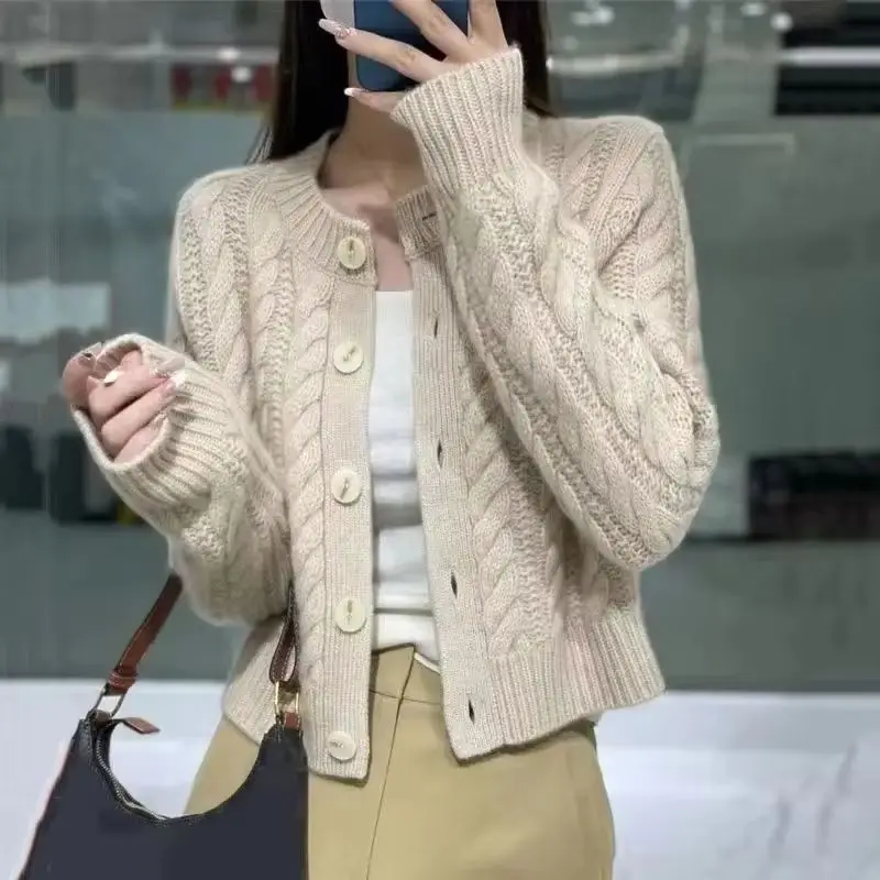 

2025New Fashion Autumn Winter Sweater Coat Women Knitted Cardigan Long Sleeve Round Neck Twist Knitt Cardigan Sweater Ladies Top