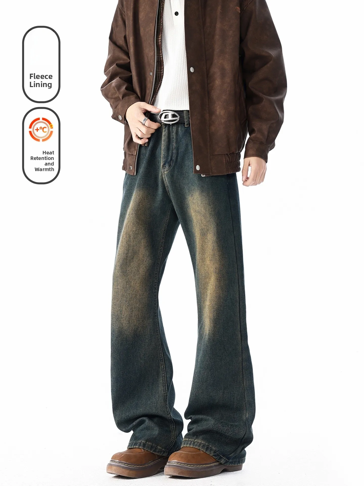 

Wukong Has Goods Trendy Brand American Waed Fce Lined Men's Autumn Winter Loose Casual Wide Leg Long Jeans