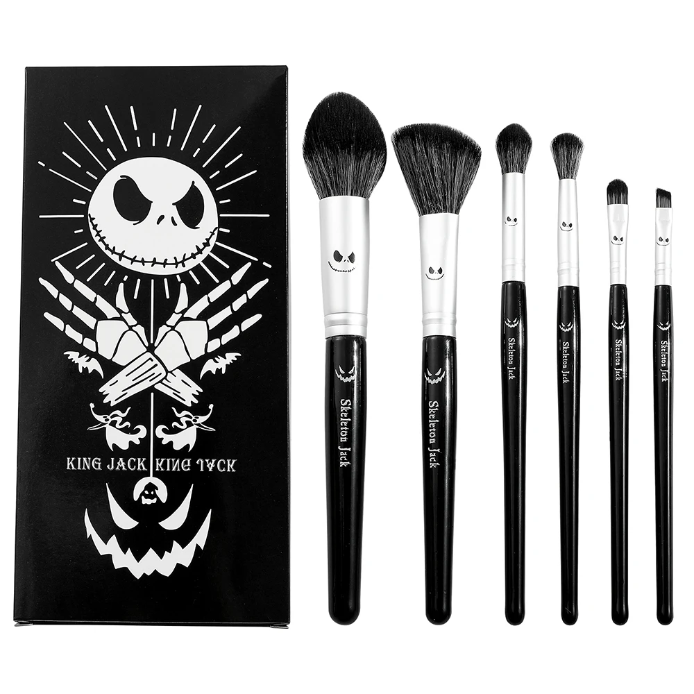 6pcs The Nightmare Before Christmas Makeup Brush Set for Women Cosmetic Tool Face Body Painting Oval Mop Wooden Brush