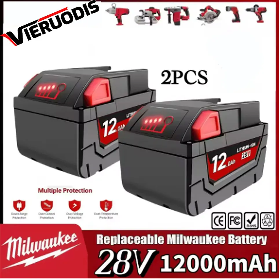 

2024 New 28V 12.0Ah For Milwaukee M28 Battery Li-Ion Replacement Battery For Milwaukee 28V M28 48-11-2830 0730-20 Tool battery