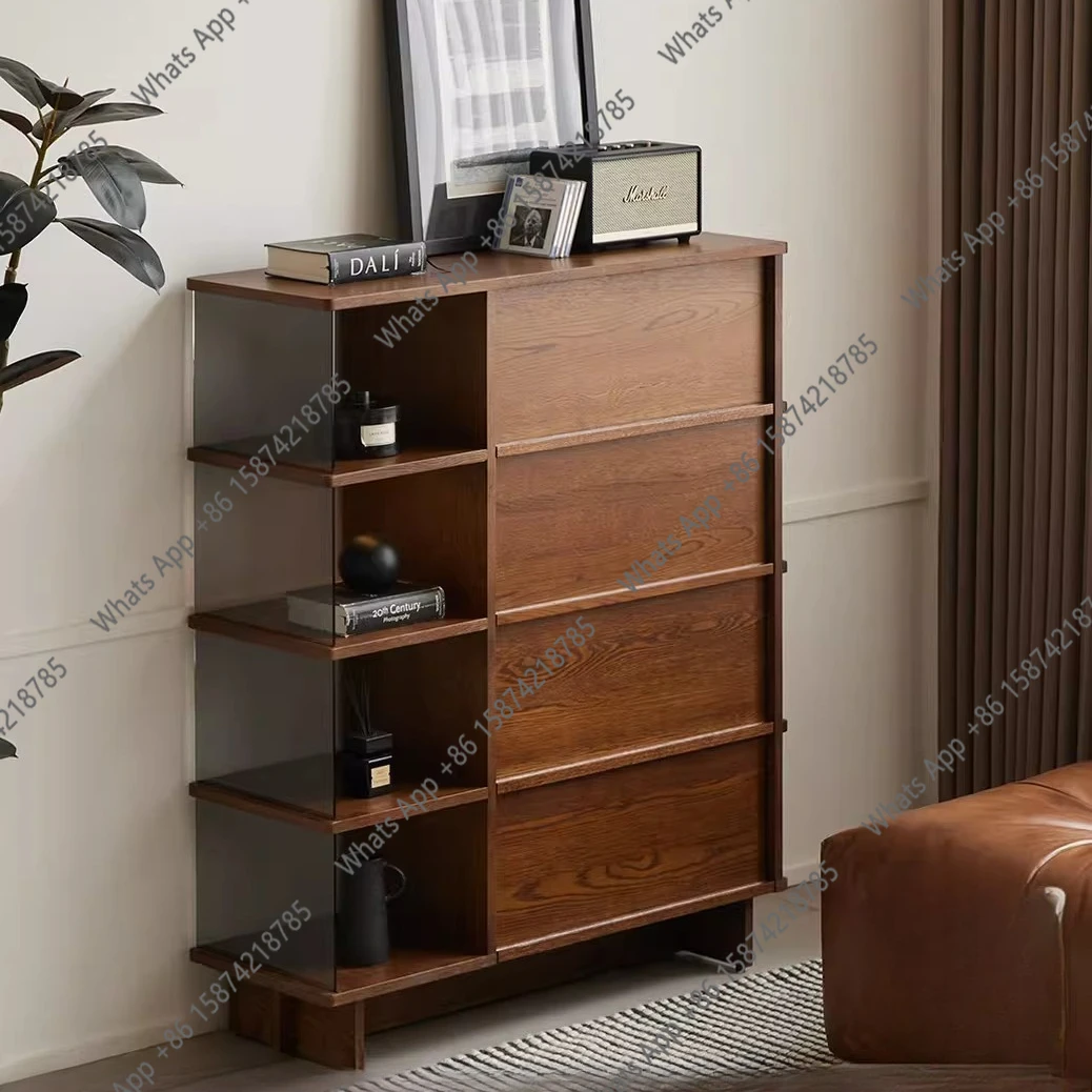 

Bucket cabinet medieval retro style bedroom bedside high-end atmosphere living room solid wood storage cabinet narrow locker