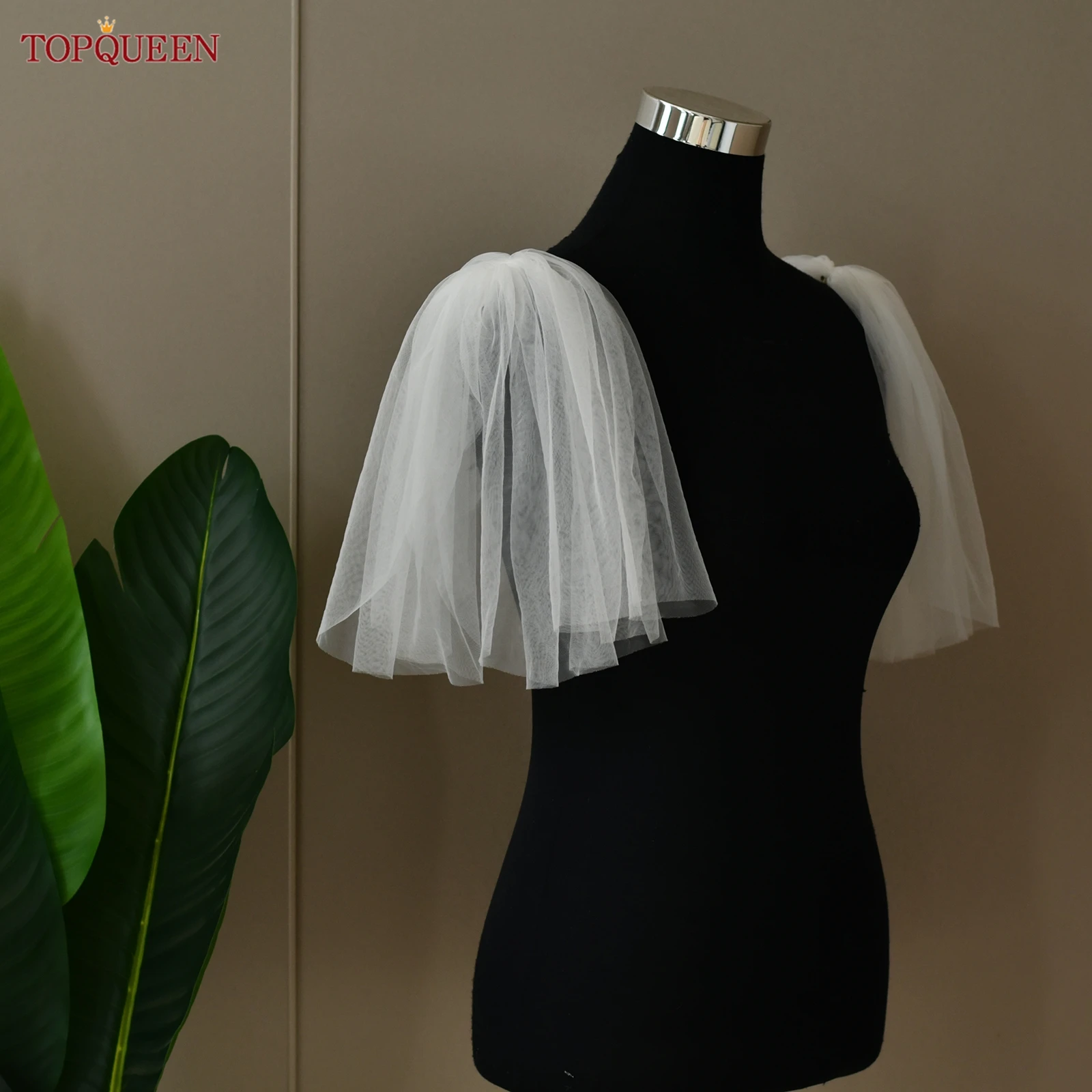 TOPQUEEN Vg125 Women'S Tulle Shawl Short Top With False Sleeves To Cover The Arms Bridal Dress Wedding Accessories Customizable