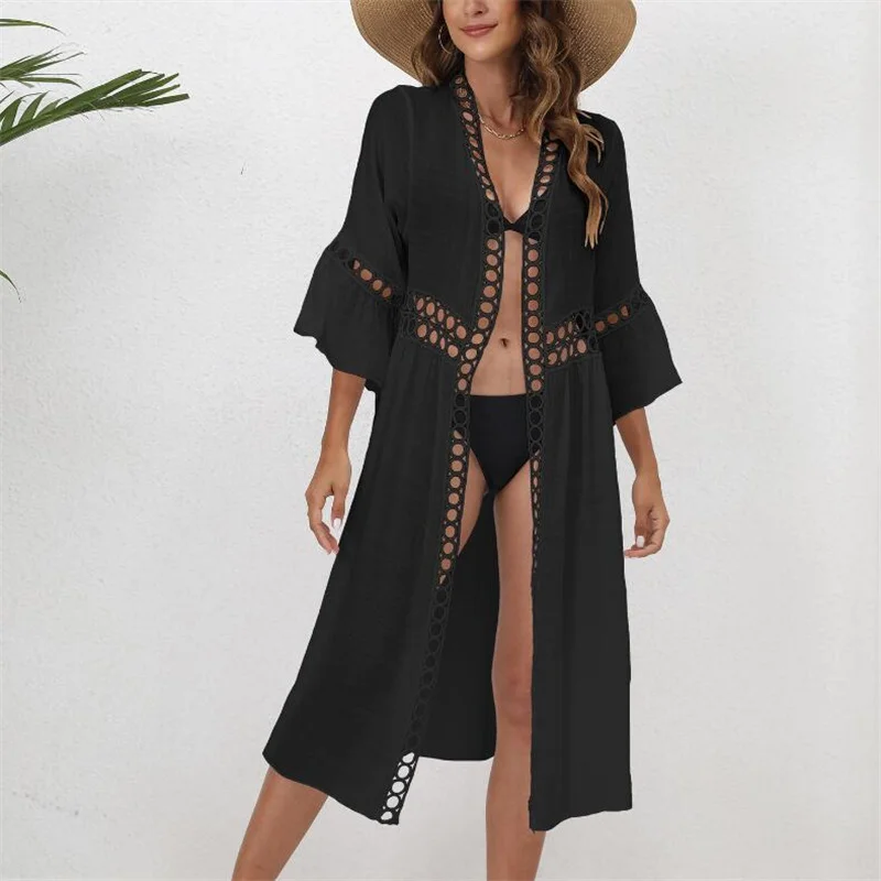 Grembiule da spiaggia da donna manica lunga scava fuori il vestito lungo con spacco femminile da donna Summer Holiday Beach Bikini covers-ups