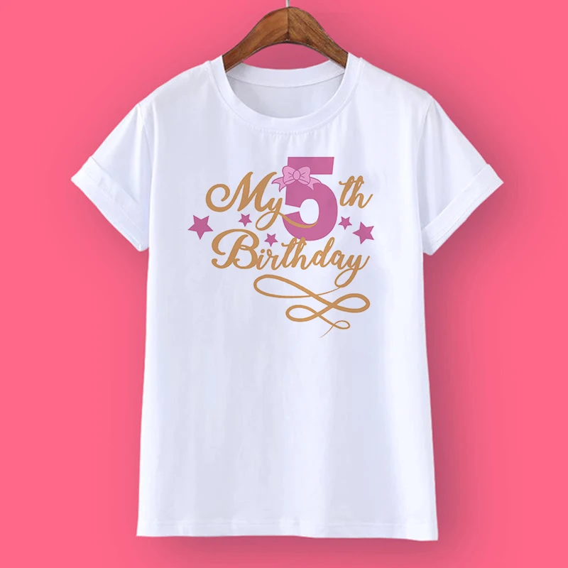 Kids Girls Summer Birthday Number T-shirts Short Sleeve T Shirt Size 1-12 Year Children Party Clothing Tops Girl Birthday Gifts