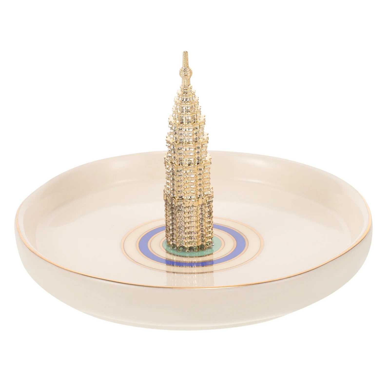 

Ceramic Jewelry Tray Iron Tower Design Decorative Jewelry Plate Trinket Storage Tray Ring Dish Necklace Holder