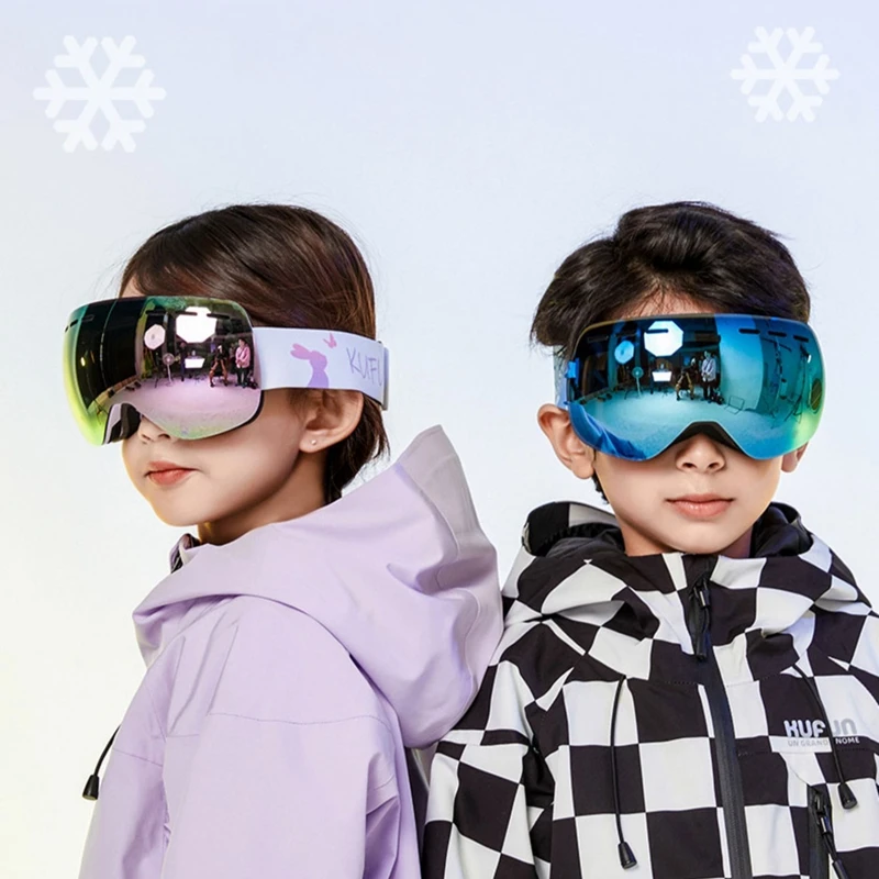 KUFUN Ski Goggles Double Layers Anti-fog UV400 Snowboard Snow Sports Glasses Eyewear Outdoor Winter Boys Girl with Case Children