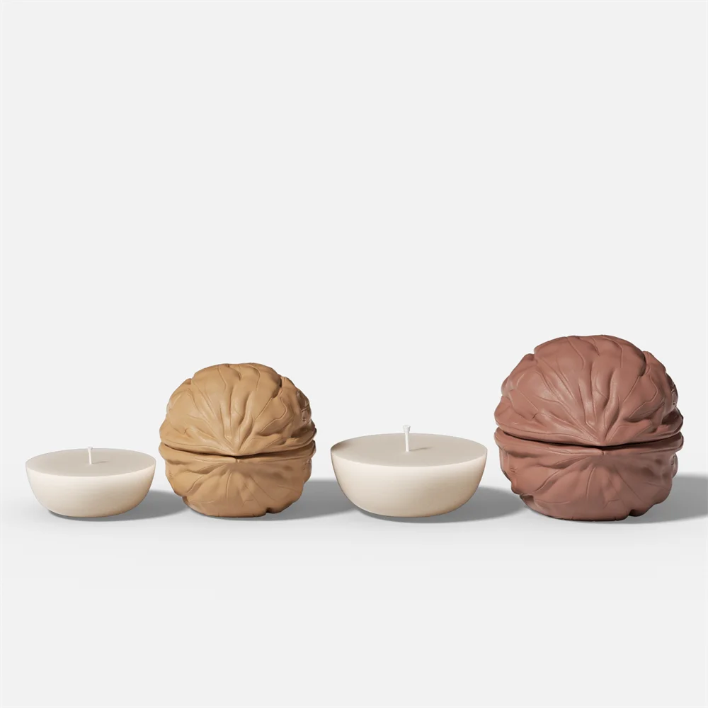 Nicole Candle Jar and Candle Refill Silicone Mold Walnut Shell Candle Vessel Concrete Jesmonite Mould