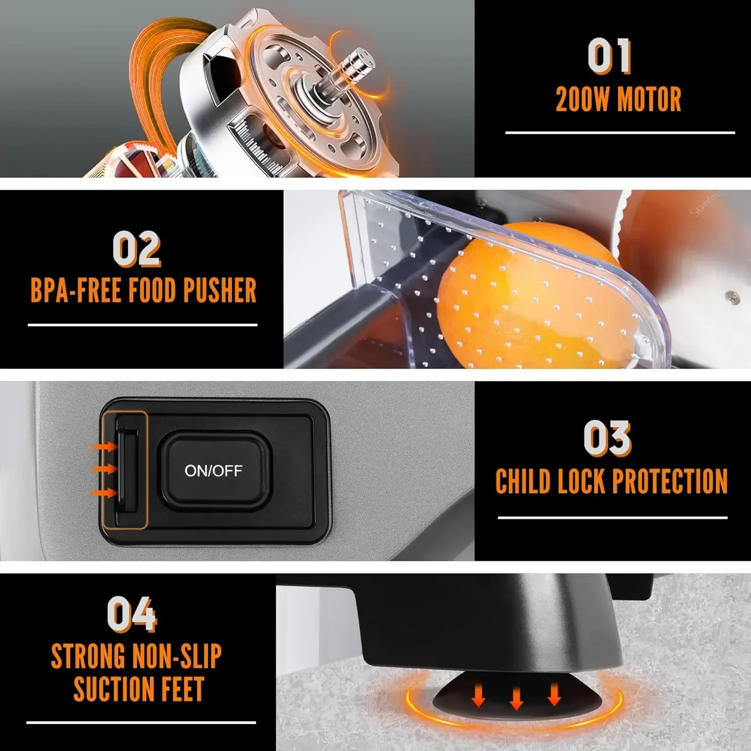 200W Electric Meat Slicer, 2 Removable 7.5" Stainless Steel Blades, 0-18mm Adjustable Thickness Meat Slicer for Home