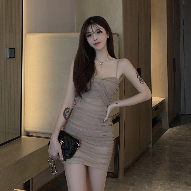 Nightclub Women\'s New Sle Net Gauze Waist Cinching Slimming Sexy Spicy Girl Sexy Dancing Bodycon Strapl Dr