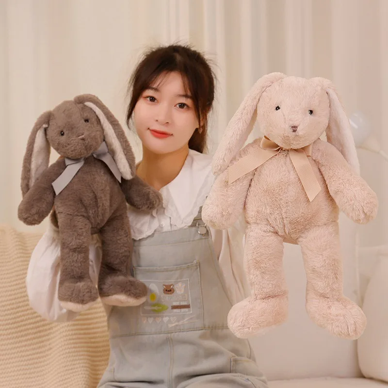 2025 Floppy Ear Bow Tie konijn knuffel, lang oor Bunny kussen om te slapen, schattig knuffeldier pop cadeau voor kinderen en meisjes