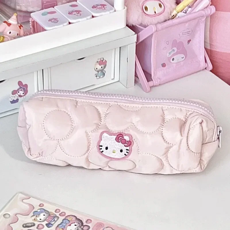 Sanrio Hello Kitty Pencil Case Anime Cartoon Cute Pink Bubbles Girl&Child Student School Supplies Soft Kawaii Holiday Gifts