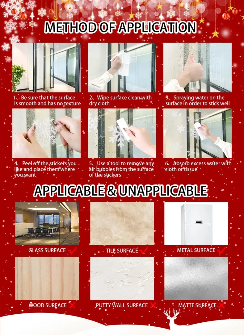 Weiße Weihnachtsbaum-, Weihnachtsmann-, Schneemann- und Elch-Fensteraufkleber zur Dekoration für Zuhause, Büro, Einkaufszentrum und Schaufenster – Detail 1
