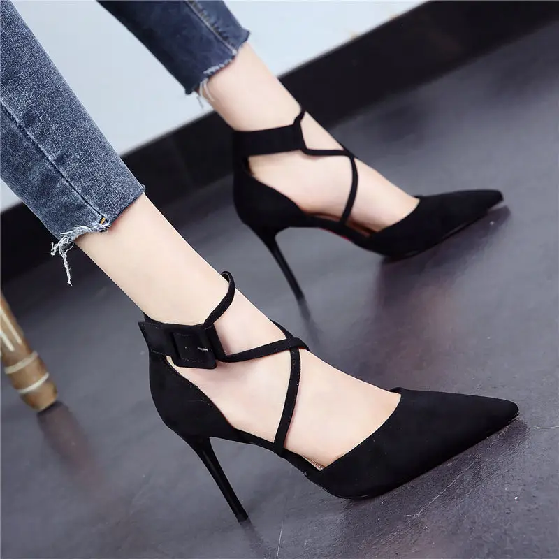 Sandal Small Heel Sexy Sandals Elegant Woman Heeled Shoes Fashion Chic Point Hot Black Pink Stiletto High Heels For Women 2024