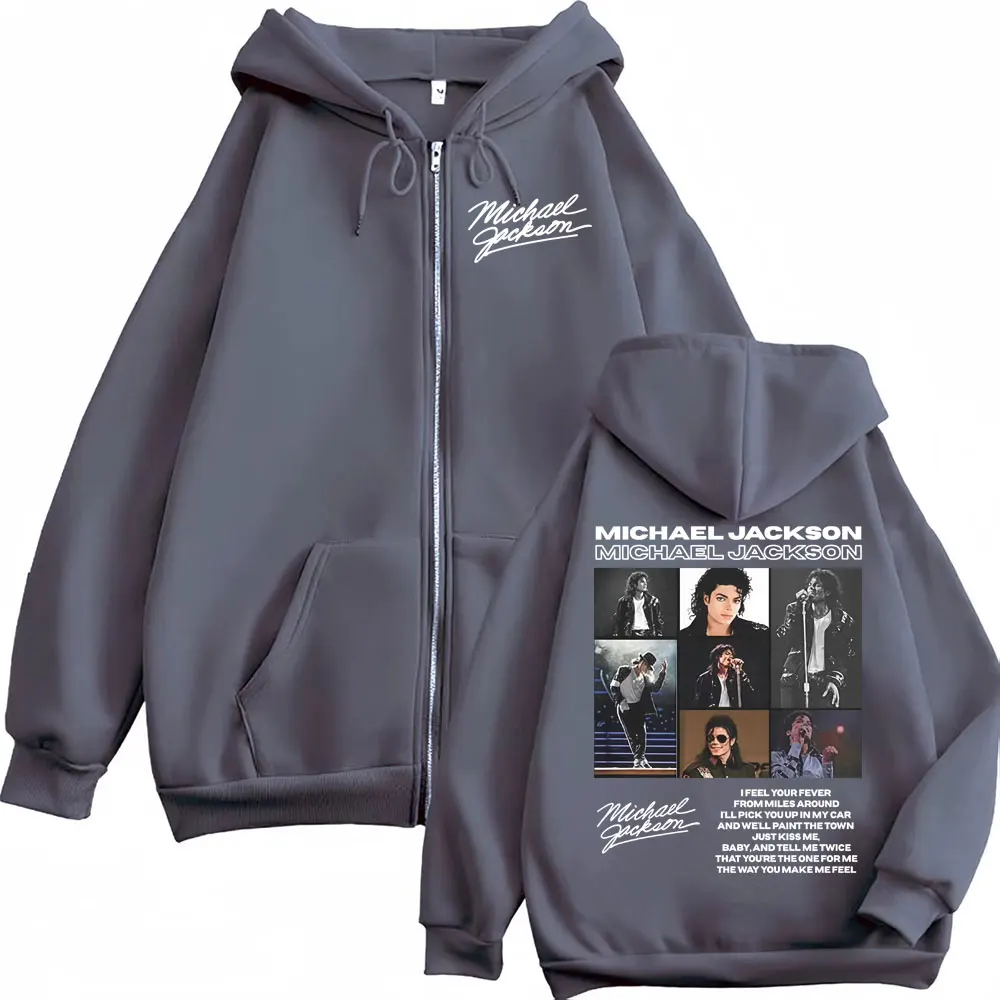 King of Pop Michael Jackson Tour Zipper Hoodies Herrenmode High Street Jacke Sweatshirts Lässige Oversize-Pullover mit Reißverschluss – Detail 3