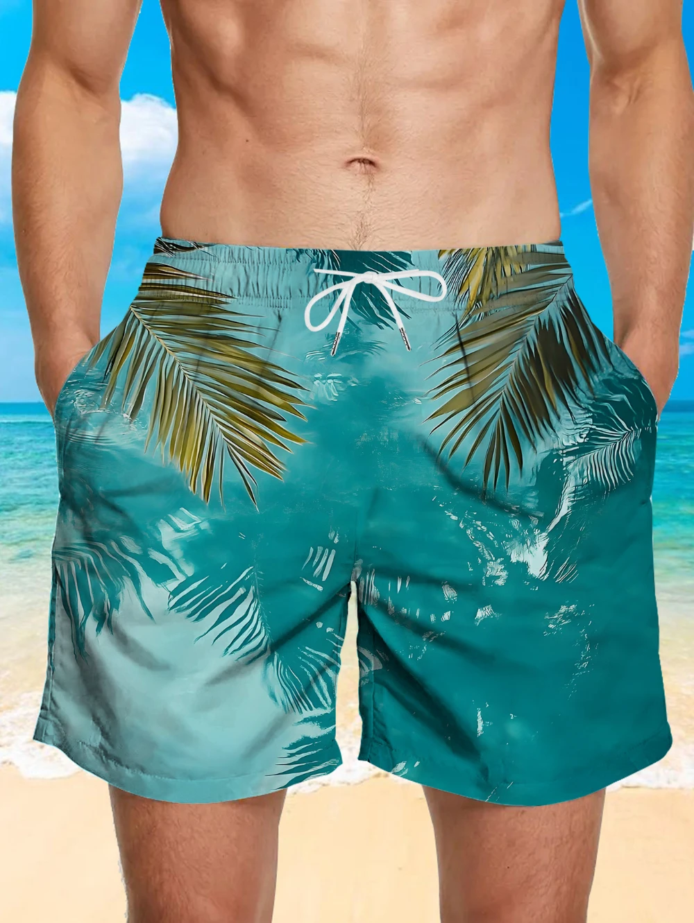 

Men's Quick-Drying Summer Shorts Hawaiian Style Tropical Leaf Print with Pockets for Outdoor Sports And Daily Vacation Wear