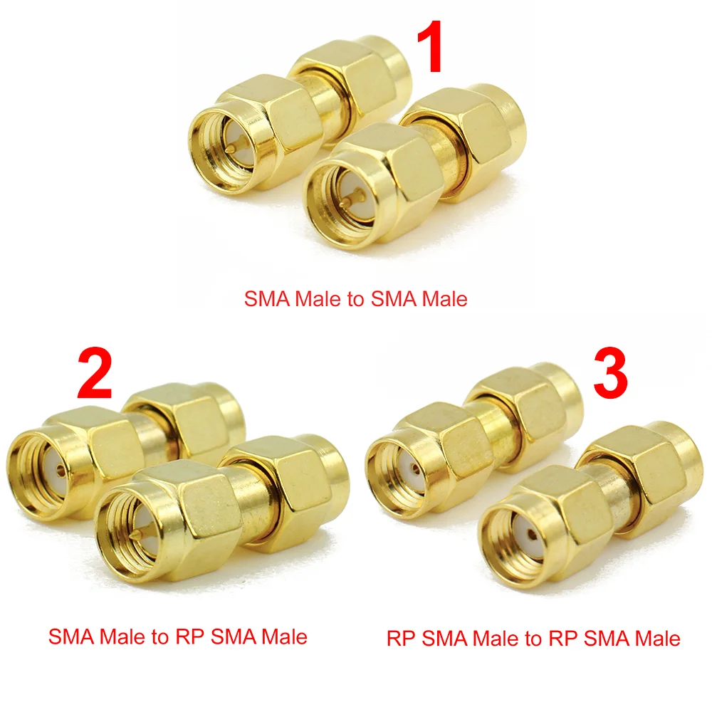 Złącze SMA męskie na SMA męskie Adapter koncentryczny RF Konwerter RP SMA męski na SMA/RP-SMA Prosty Nowy Mosiądz