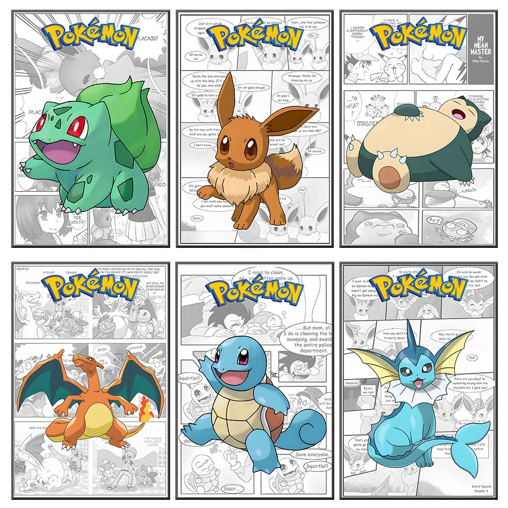 Plakaty Anime Pokemon urządzenia peryferyjne obraz płótno artystyczne Blastoise Mewtwo obraz komiks Kawaii ozdoba na ścianę prezenty dla pokoju dziewczynki