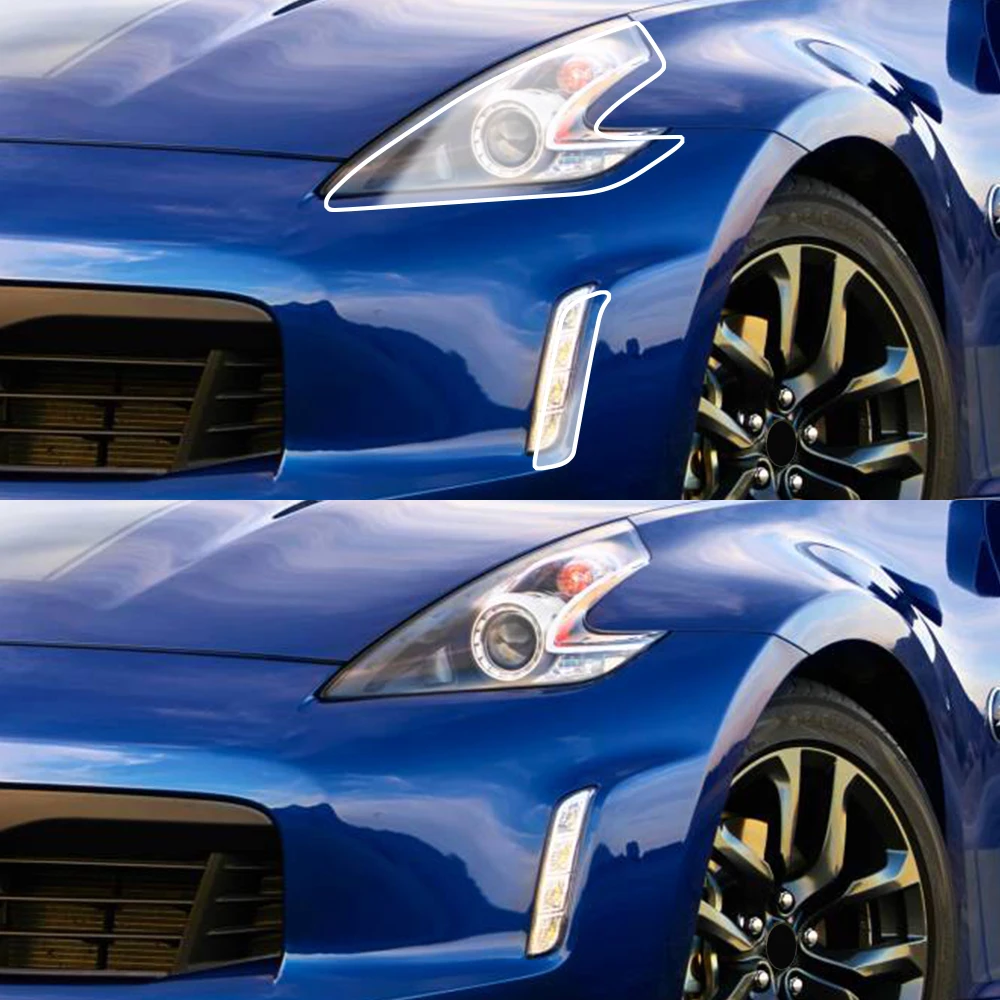 For Nissan 370Z 2009-2020 High-Gloss Smoke Black Pre-Cut TPU Headlight Protection Film PPF Kit Anti-Scratch Vinyl Wrap Cover - view 3