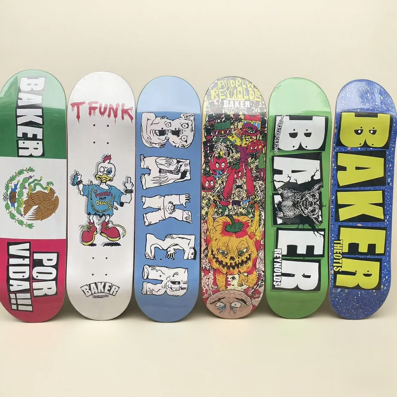 سطح لوح التزلج بيكر - هزاز مزدوج، مصنوع من خشب القيقب الكندي بنسبة 100%، هيكل 7 طبقات، خيارات الحجم: 7.75/8.0/8.25/8.5 بوصة