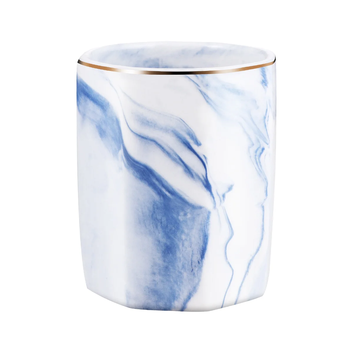 

-Edged Marbling Ceramic Pen Holder Blue Desktop Organizer Pencil Container Makeup Brush Holder Practical
