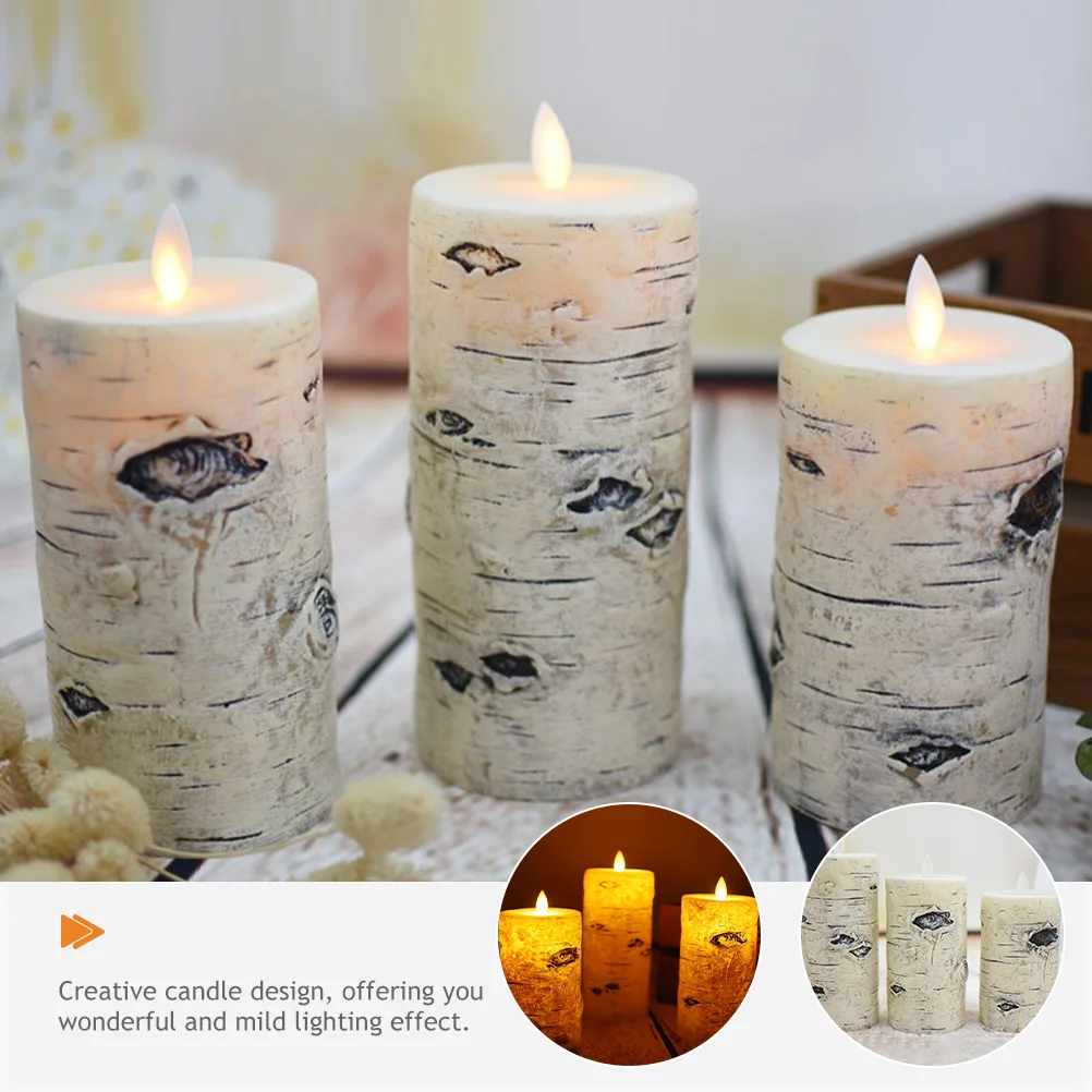 Birch Bark Light LED Lamp Romantic Operated Candles Lamps Electronic Component Lights Pillar for Party