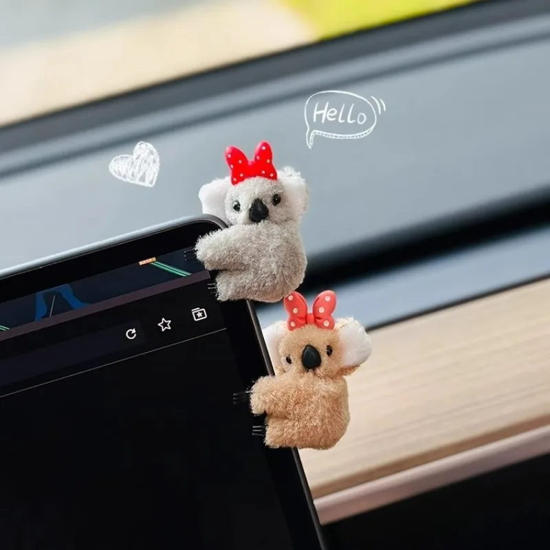 Pelúcia bonito coala decoração interior do carro espelho retrovisor automático tela de controle decoração viseira sol cartão clipe presente acessórios