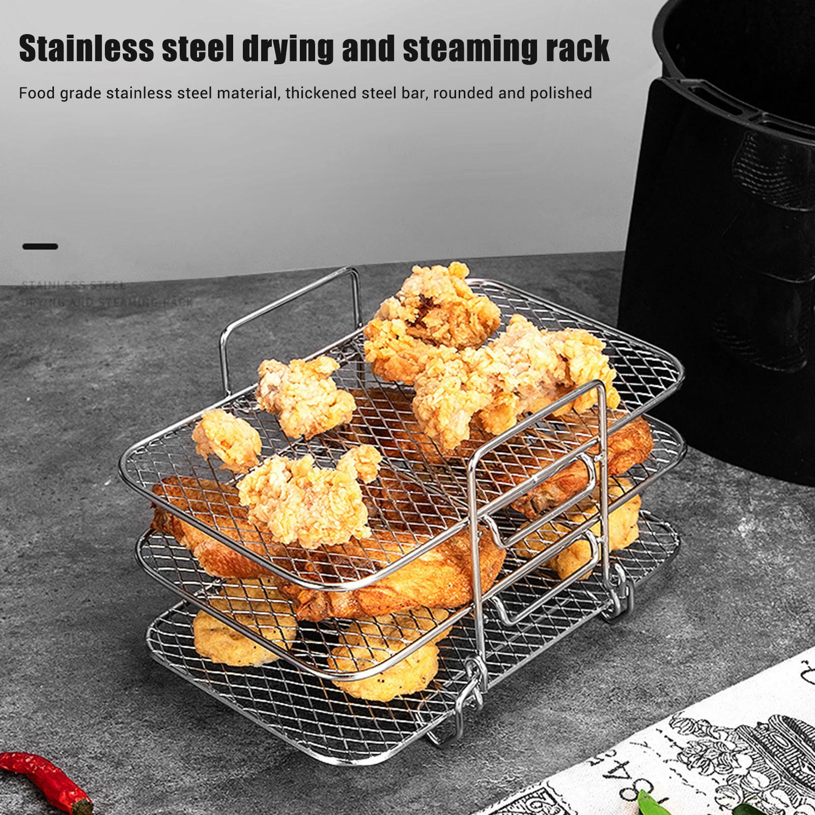 

Three Layers Stainless Steel Dehydrator Rack Stackable Air Fryer Dehydrator Rack Fits Popcorn Oven Accessories Kitchen Gadgets