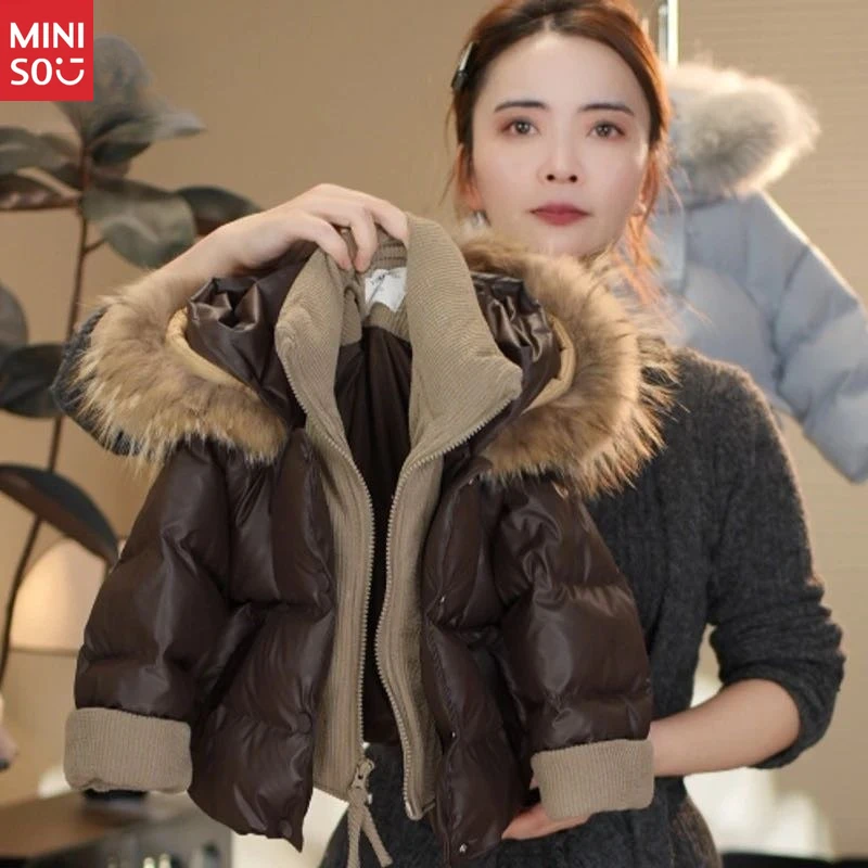 

Miniso Kids' Winter Coat with Fur Collar: Washable Lambskin Faux Two-Piece, Ultra Warm & Plush Jacket