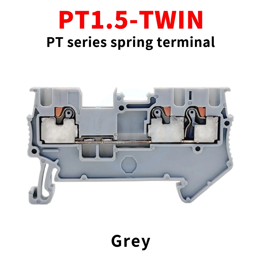 (5 Pcs) PT1.5-TWIN Terminal Block Rail Direct-Plug-In Single-Inlet Dual-Outlet Spring-Loaded Quick-Connect Terminal Block PT-1.5