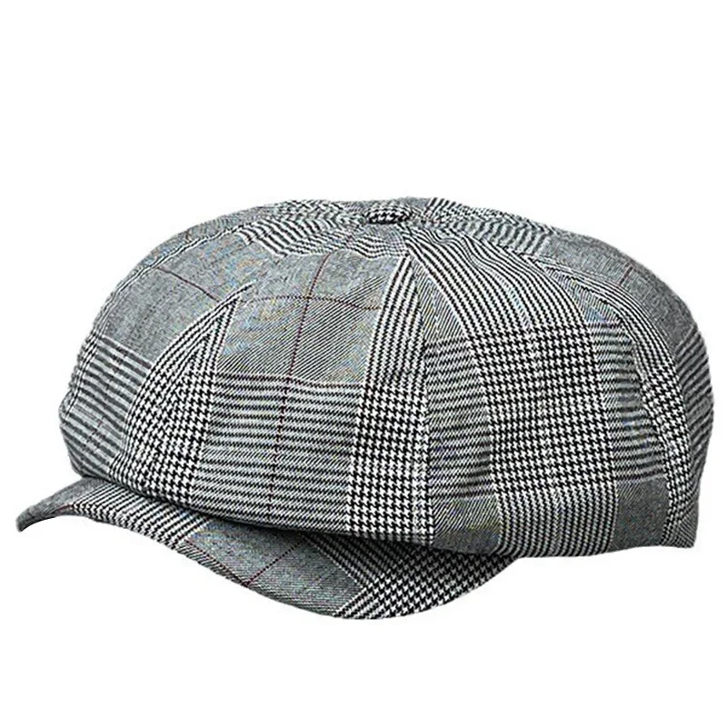 Vintage England Style Checkered Cotton Casquette Women Men Unisex Spring Sunscreen Berets Plaid Octagonal Hat Boinas Para Hombre