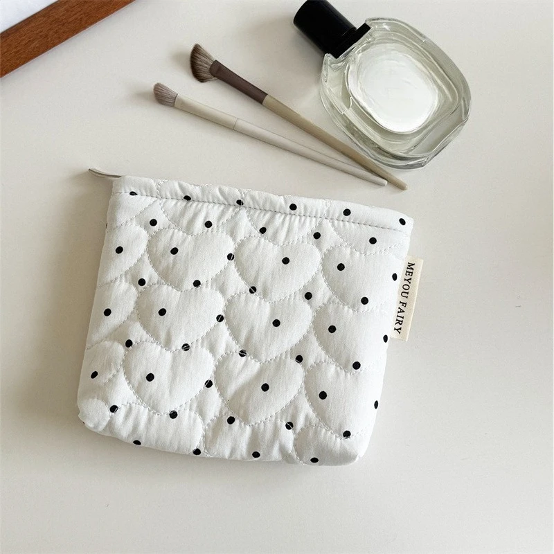 Portable White Dot Makeup Bag for Women Girls Large Small Cosmetic Pouch Case Mini Wallet Coin Purse with Lipstick Brush Holder