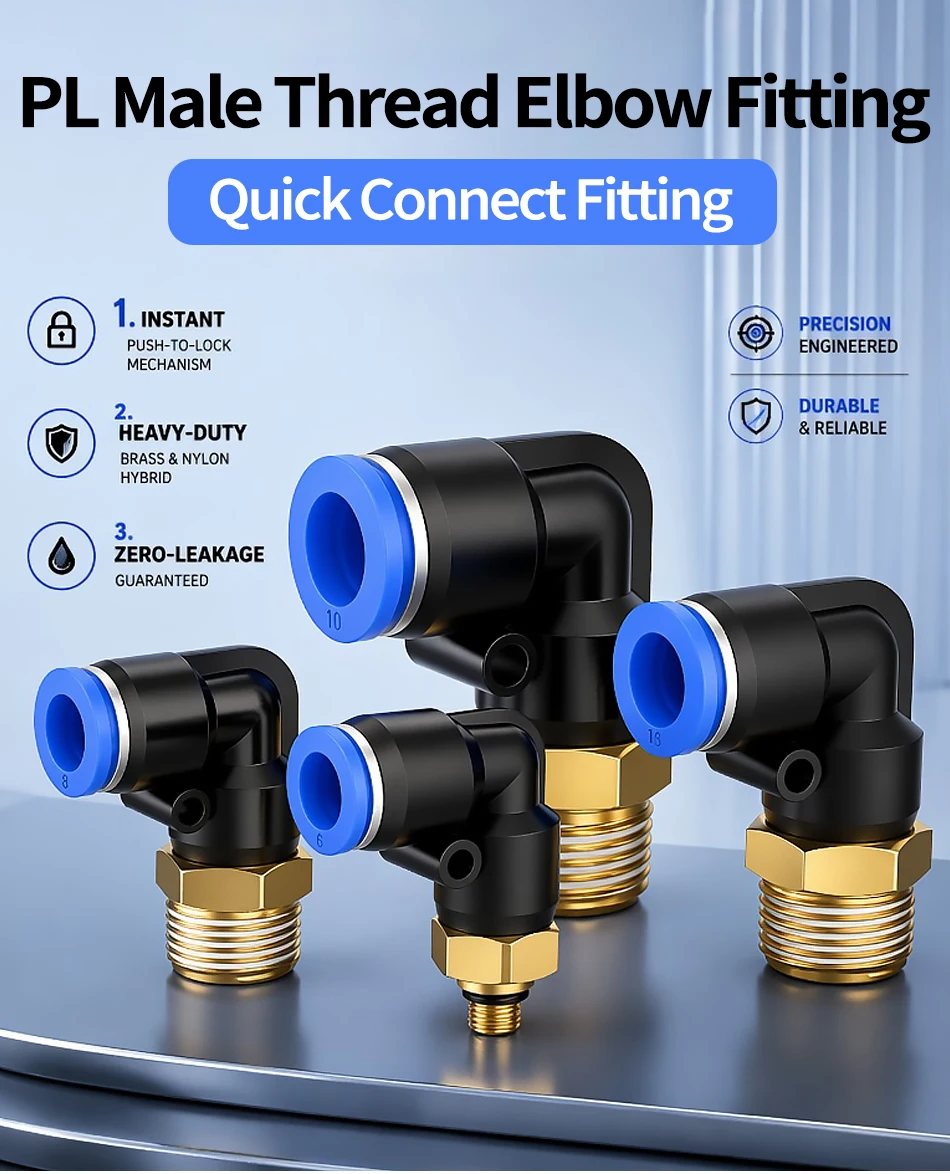5PCS PL Series Straight Pneumatic Fittings - 12mm Hose to 1/8" 1/4" 3/8" 1/2" Thread Air Pipe Quick Connector for Compressor T&I Online Store