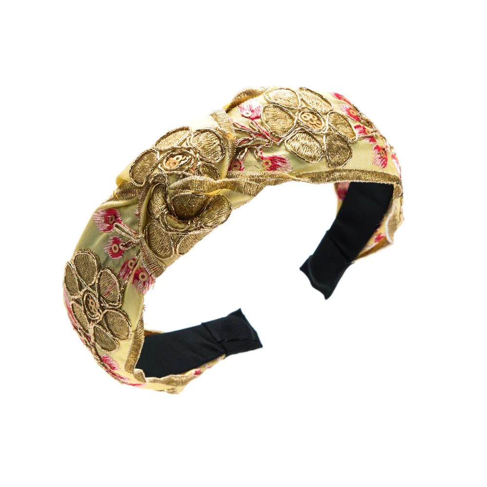 New Vintage Court Style Hairband Embroidered Floral High-Grade Headband for Women Temperament Wild Hair Accessories