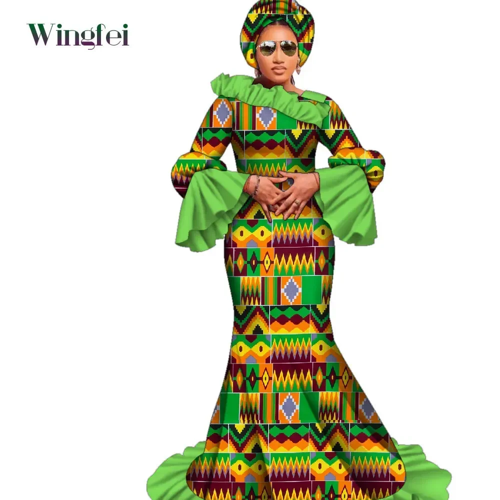 Fashion Robe Africaine Ankara Floral Print African Dresses for Women Dashiki Party Clothes Lady Long Wedding Dress Gowns Wy3734