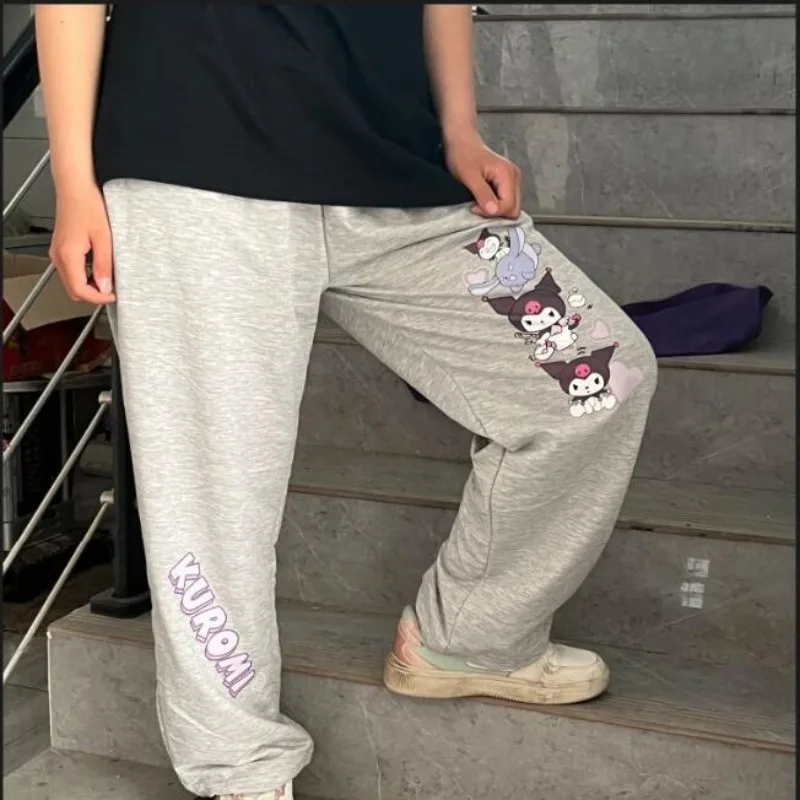 Sanrio Japanese Original Kuromi Print Sweatpants Cute Wide Leg Pants Women Y2k Pants Streetwear Women 2024 Summer Korean Style