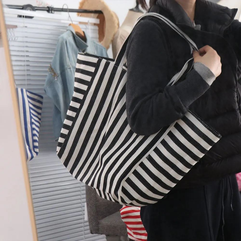 

Simple Fashion Canvas Stripe Underarm Bag Shopping Bag Black/Blue/Red Felt Handbag All-match Korean Style Tote Bag Travel
