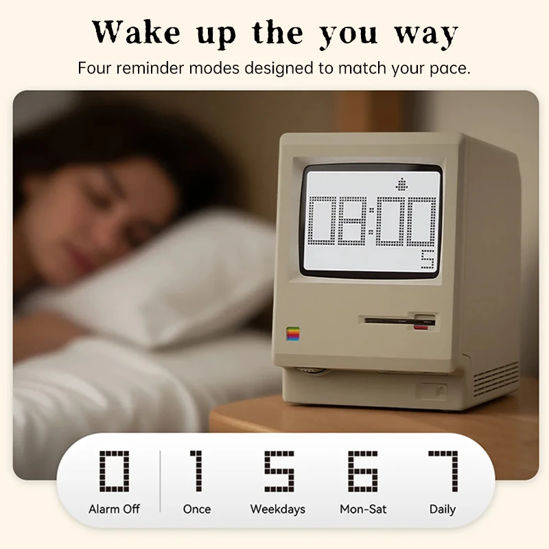 

Ретро-часы Maclock: креативный будильник, идеальный для студентов, гаджет для пробуждения, декор для рабочего стола, аксессуар для компьютерной клавиатуры, подарок