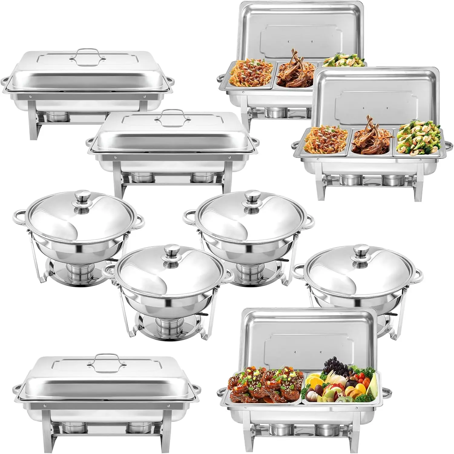 10 Pack Chafing Dish Buffet Set, Stainless Steel Catering Food Warmer For Banquet, Parties, Wedding (4 Packs 8Qt 1/3 Pan + 4