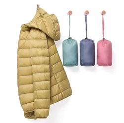 Abrigo de plumón de pato con capucha para mujer, chaquetas ultraligeras de talla grande 7XL, Parka portátil para Otoño e Invierno