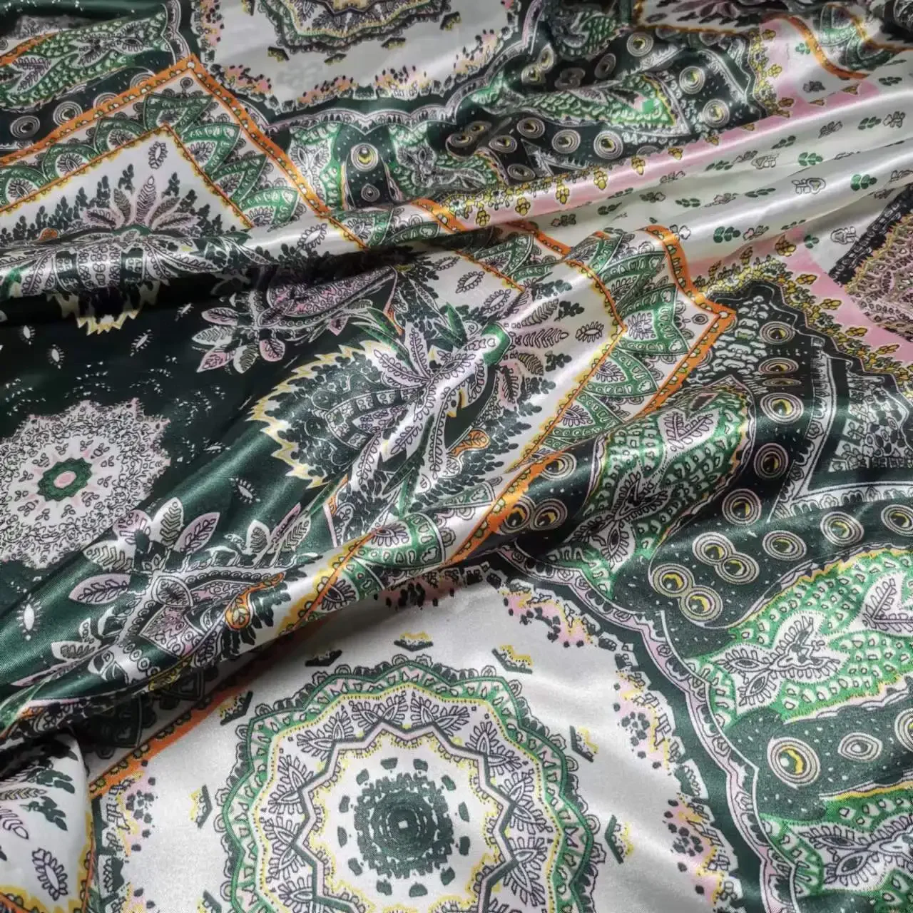 Ethnic Bohemian Print Satin Soft Paisley Fabric DIY for Craft Ribbon Scarf Material