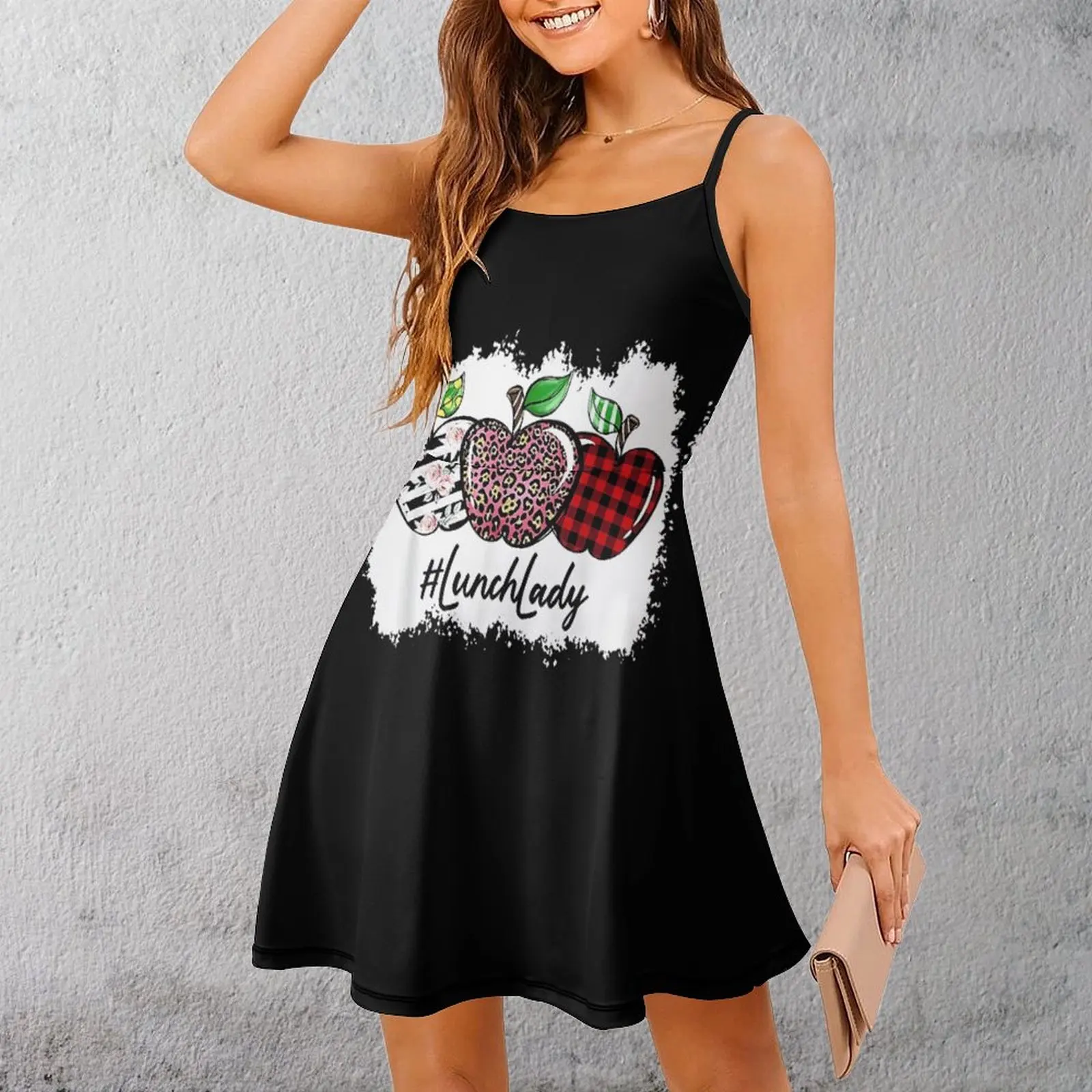 

Sexy Woman's Clothing Dresses Apple Print Lunch Lady Women's Sling Dress Unique Clubs Humor Graphic