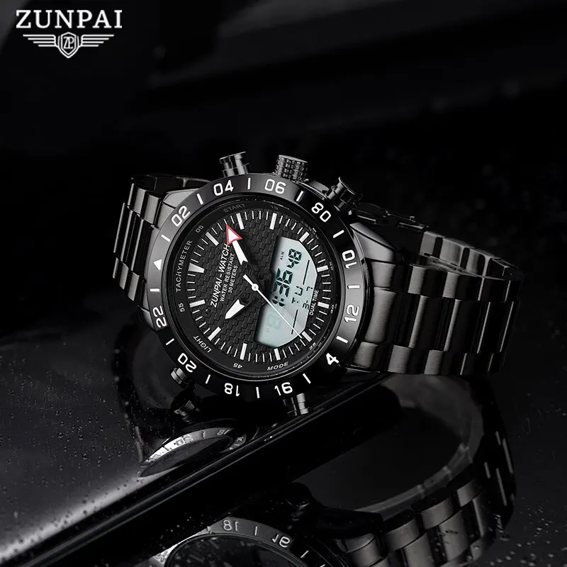 ZUNPAI Original Men\'s Watch Waterproof Stainless Steel Sports Watch Quartz Analog LED Digital Clock Military Top Brand Luxury