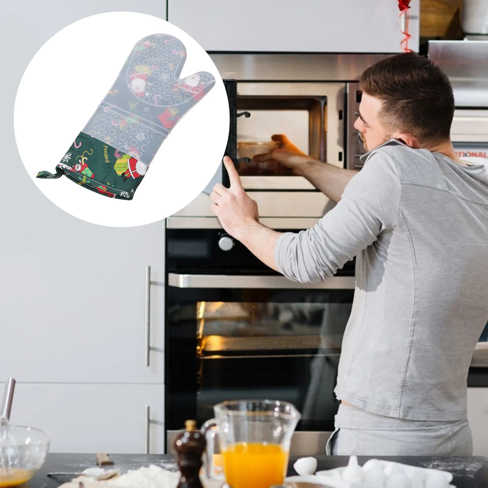 

Heat Resistant Silicone Oven Gloves Thickened Anti-Scald Mitts Hanging Loop Design for Cooking Baking Bbq Microwave Oven Use