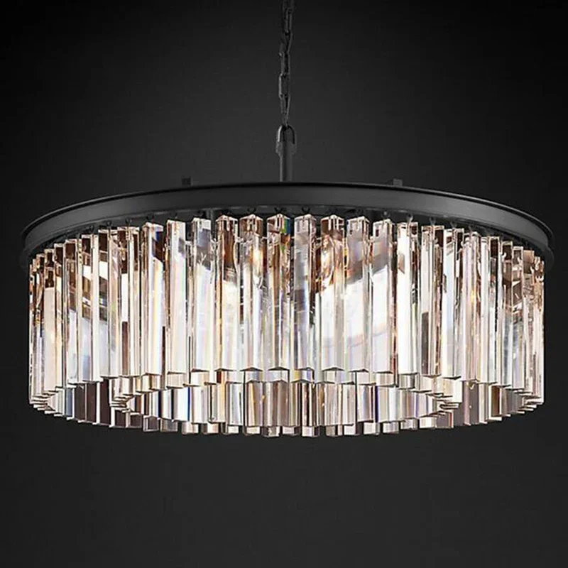 Modern American LED Chandelier Crystal Chandelier Simple Circular Luxury Living Coffee Shop Home Decoration Ceiling Pendant Lamp