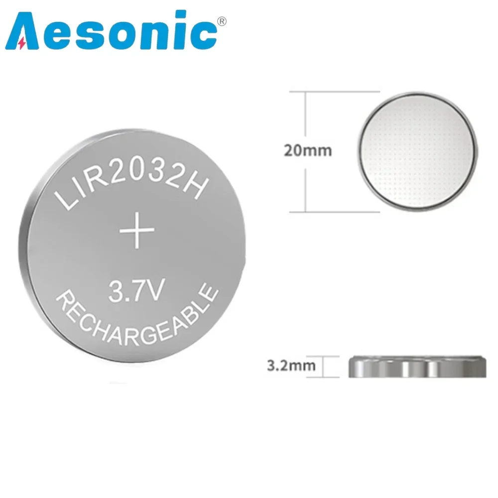 2PCS LIR2032H 70mAh High-capacity 3.7V Coin Battery Rechargeable Lithium Battery Button Battery LIR2032 for Car Remote Watch Toy