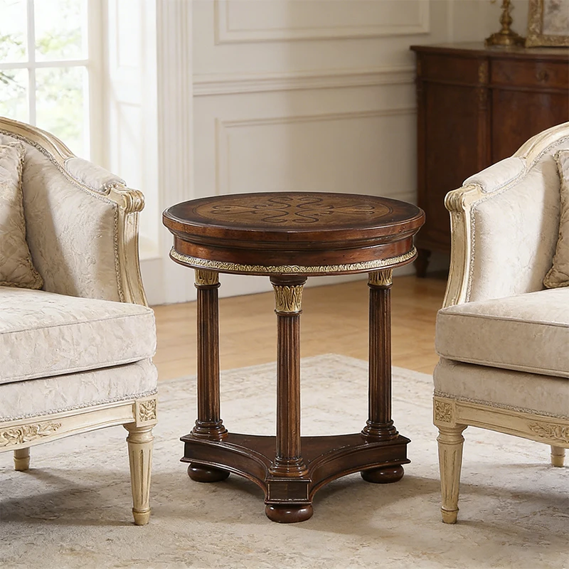 ！@French Antique Peach Core Solid Wood Frame with Gold Foil Handmade Villa/Hotel Living Room Coffee Table with Storage