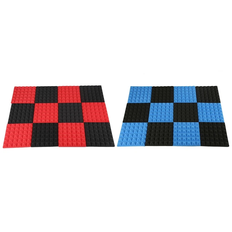 

24 Pcs Foam Tiles Soundproofing Foam Panels Studio Sound Padding 2 X 10 X 10 Inch, 12 Pcs Black-Red & 12 Pcs Black-Blue