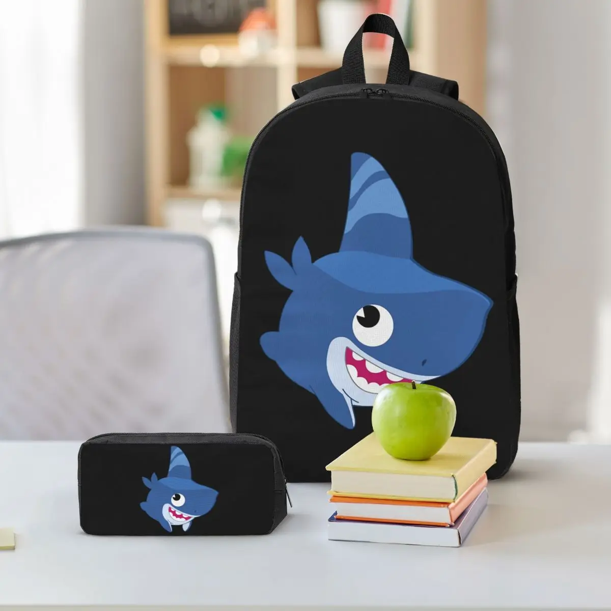 Funny Shark Dog Backpack Boys Girls BookBag School Bag Shoulder Bags 3ps Insulated Lunch Bag Pencil Case